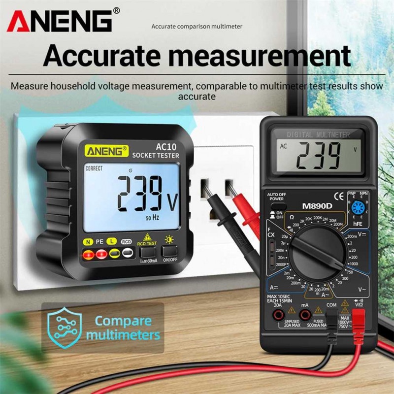 Stop Kontak Voltage Tester Detector Grounding Wire Voltmeter EU Plug