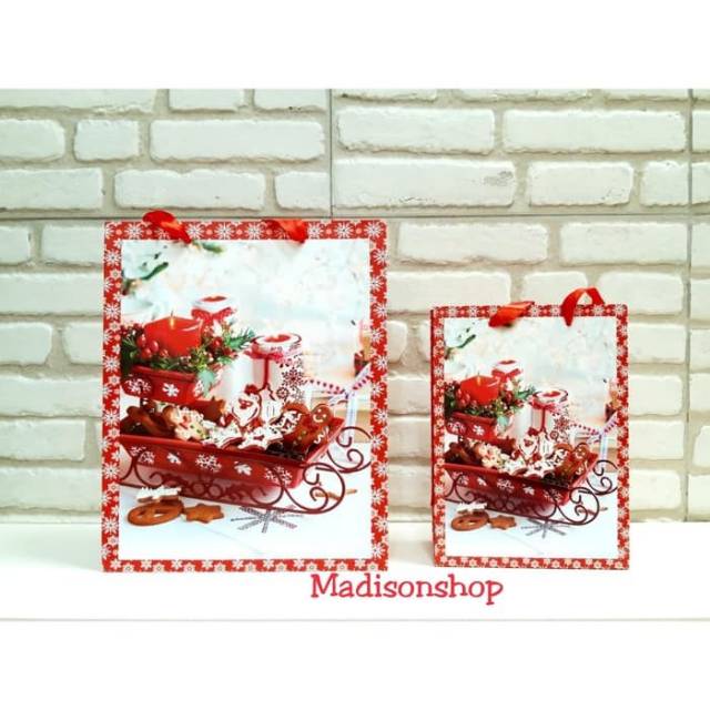 Paper Bag Besar Merah Kantong Kado Santa Tas Sovenir Kado Natal Murah