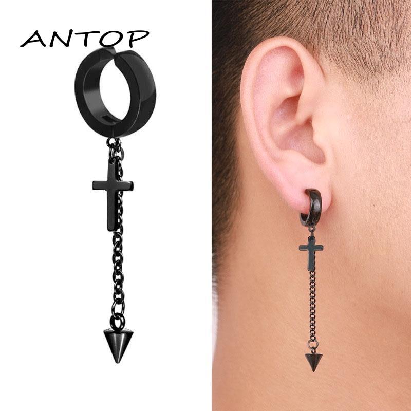 1 Pc Anting Salib Jepit / Anting Pria Cowok Jepit /Tindik Fake Piercing ANTOP