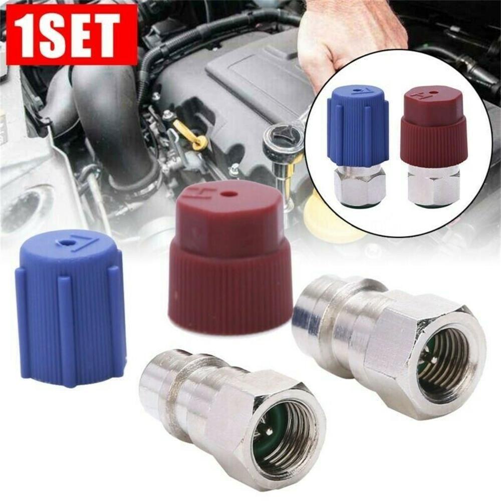 Populer Converter Adapter Suku Cadang Kendaraan R12 Ke R134a Adapter Biru Low Side Quick Coupler Merah High Side Quick Coupler Kondisi Udara Charging Port Adapter Suku Cadang Pengganti Otomatis