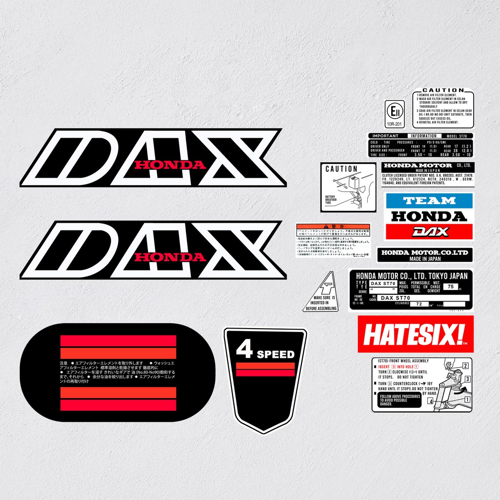 Sticker Decal HONDA DAX ST70 ST50 BLACK 1979 Hatesix