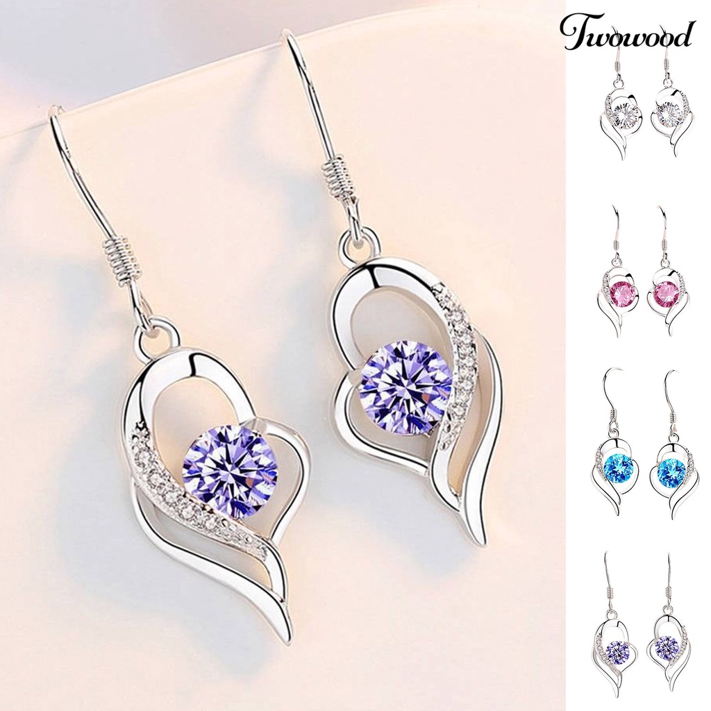 Twowood 1 Pair Hook Earrings Hollow Out Heart Shape Jewelry Electroplated Long Lasting Drop Earrings for Wedding