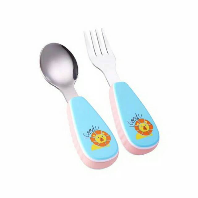 Sendok Garpu Anak Bayi Sendok Makan Baby Stainless Spoon Fork Motif Animal Cutlery Set Anak Kotak Sendok Case