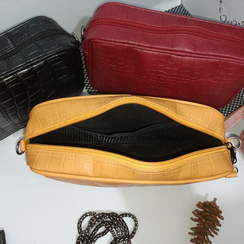 Pouch kosmetik Murah Tas Tali Rantai Wanita travel organizer bag Kulit Sintetis Croco Tas Make Up