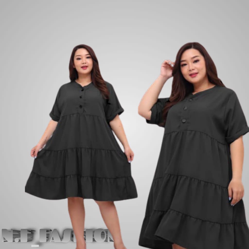 JUNE DRESS MAXI JUMBO REMPEL SUSUN BUMIL BUSUI FRIENDLY 3XL LD 120 POLOS Dress jumbo ld 120 baju hamil pakaian wanita jumbo