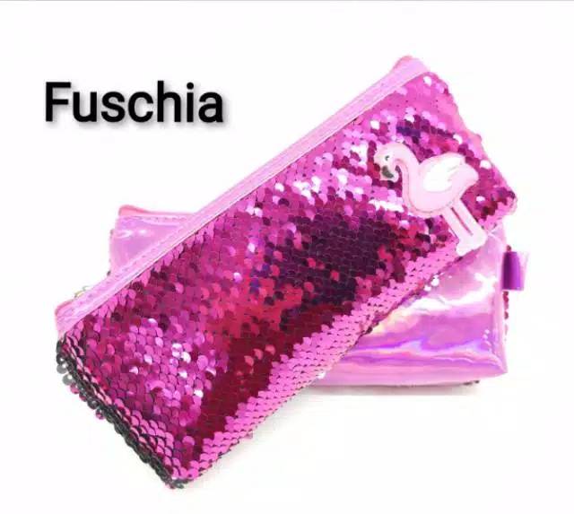 Kotak pensil sequin flamingo / tempat pensil sequin / sequin pouch / hologram