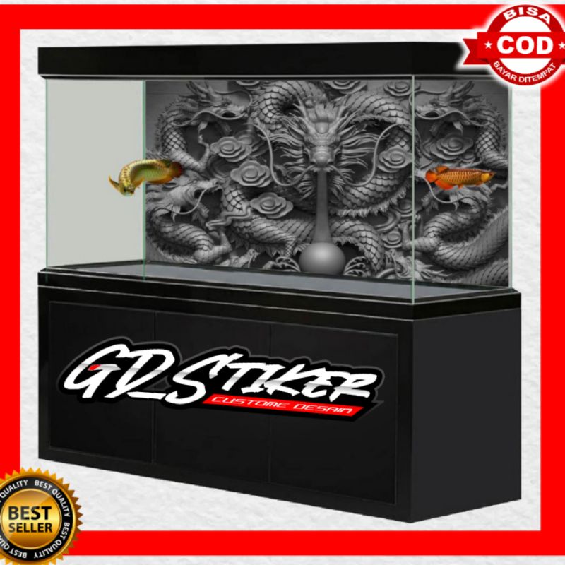 STICKER AQUARIUM / BACKGROUND AQUARIUM / WALLPAPER AQUARIUM NAGA DRAGON 3D BISA CUSTOM / REQUEST
