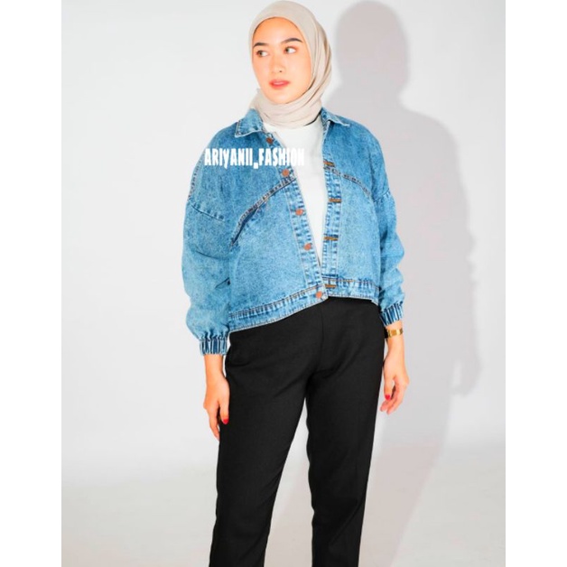 ARN - JAKET JEANS WANITA VINTAGE OVERSIZE JACKET JINS CROP DENIM SNOW LENGAN BALON Cewek KEKINIAN MURAH MODEL BARU KOREAN OOTD HIJAB STYLE