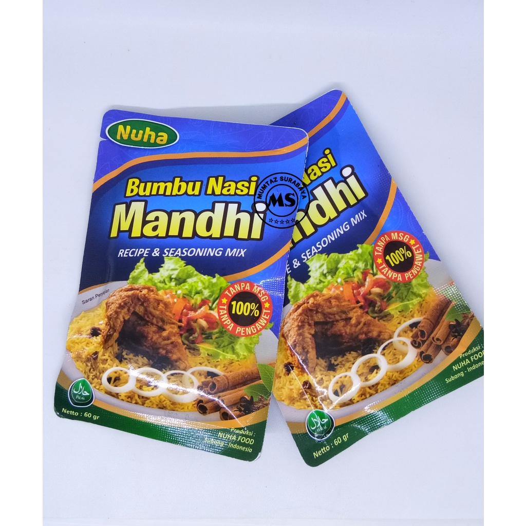 

Bumbu Nasi MANDHI Instant Bumbu Nasi Mandhi Sachet ORIGINAL 100% NON MSG & PENGAWET 60gr - NUHA FOOD