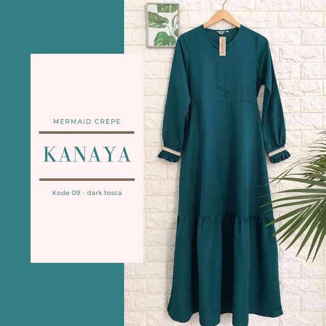 Gamis kanaya dark tosca by shafeeya hijau tua syari mermaid crepe rempel