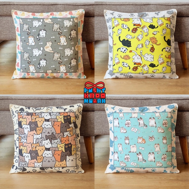 Bantal Sofa Print Motif Kucing Cat Cute Kitten 40x40 cm - Pusat Kado Murah