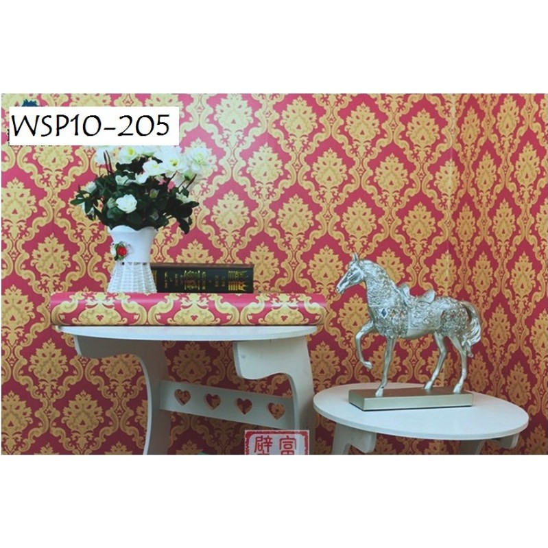 Wallpaper Sticker 45cmX10m Motif Batik Merah Kuning Emas