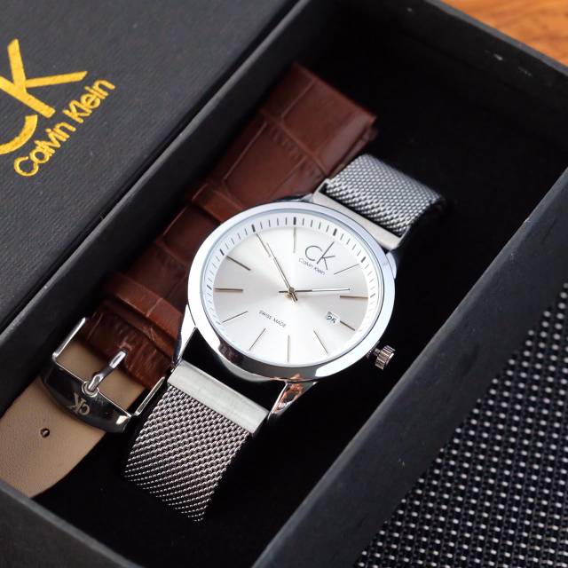 Jam Tangan Cowok Pria Rantai Magnet CKL03 FREE Box & 1 Tali Kulit