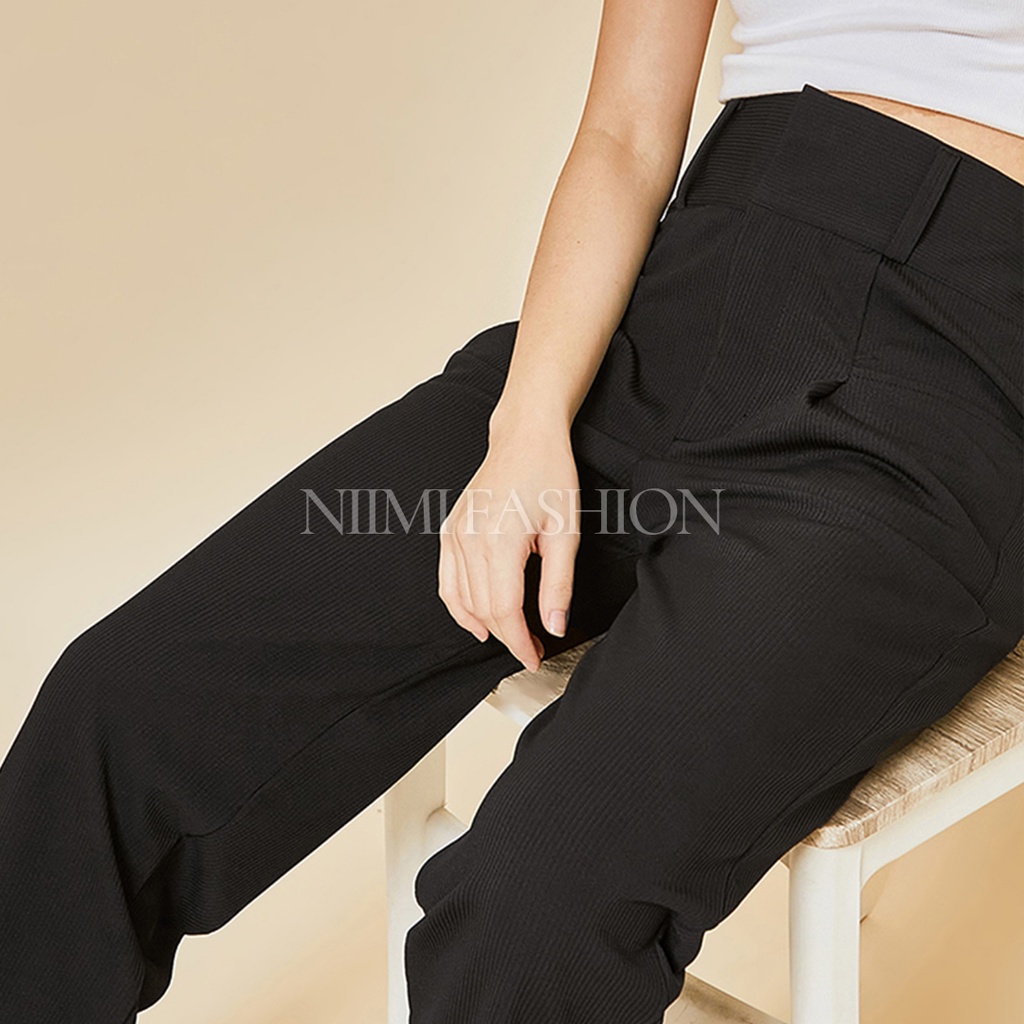 NIMI - Aretha Highwaist Pants Celana Knit Pants Reguler Celana Knit Wanita