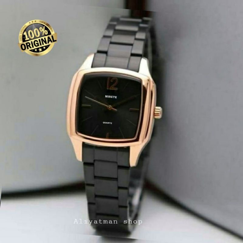 Jam Tangan wanita/cewek terbaru oval hitam rosgold strap stainliss tahan air bayar di tempat free batre cadangan