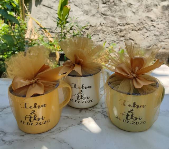 SOUVENIR GELAS ENAMEL TILE SOUVENIR PERNIKAHAN WEDDING GELAS JADUL GELAS ENAMEL