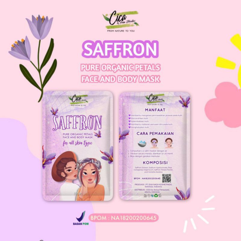 BPOM SAFFRON MASK ORGANIC WITH CENTELLA 20gr by cicanature (cica nature) ORI 100%