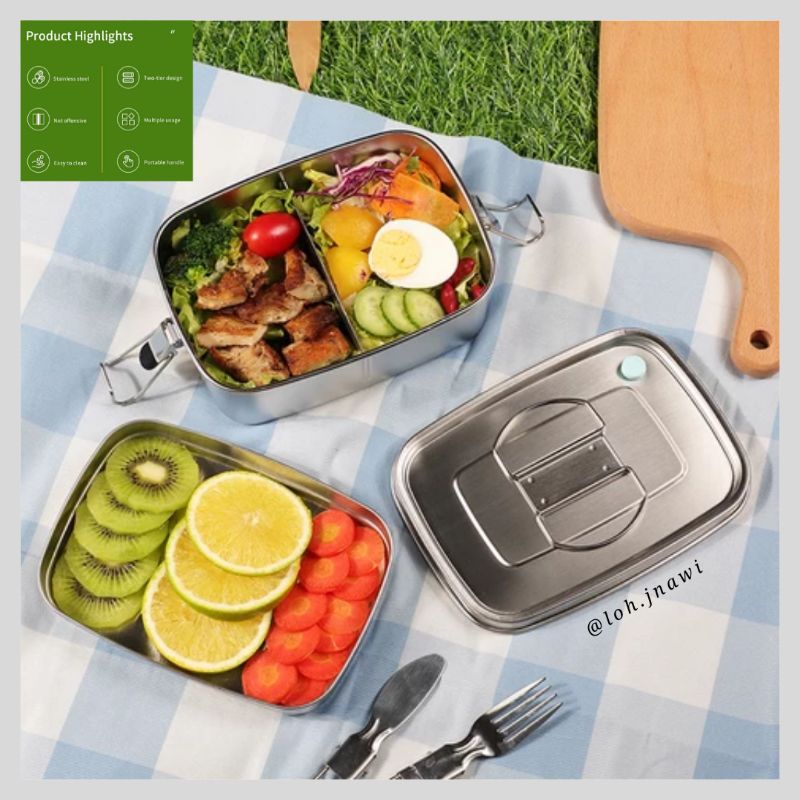 Lunch Box Stainless Steel 1500 ml 2 Layers 4 Parts Premium