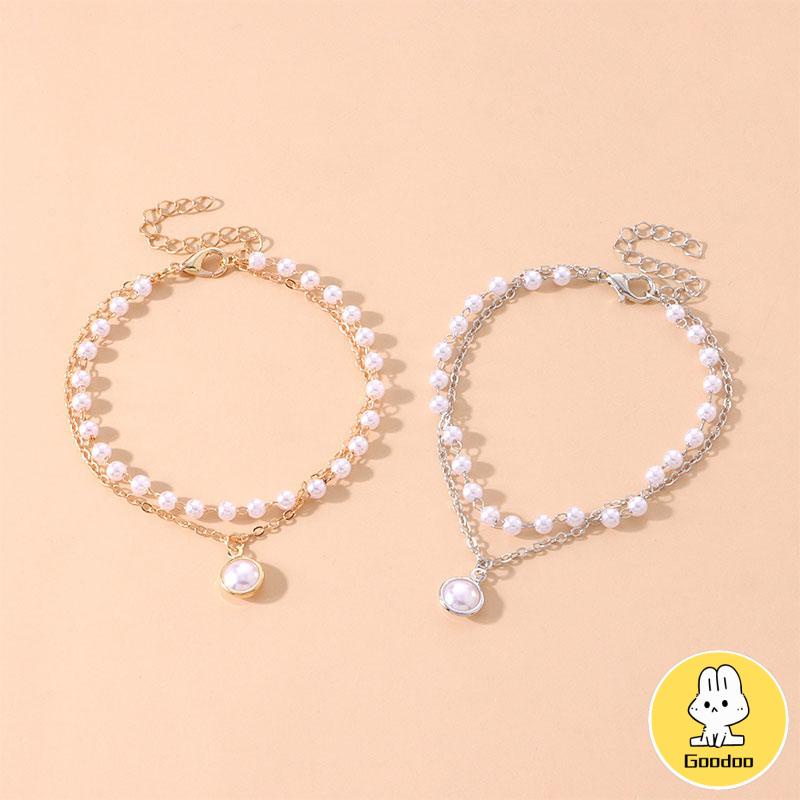 【Ready Stock】Gelang Aksesoris Wanita Mutiara Ganda Sederhana Fashion Korea Wanita Temperamen Manis Perhiasan Gelang -Doo