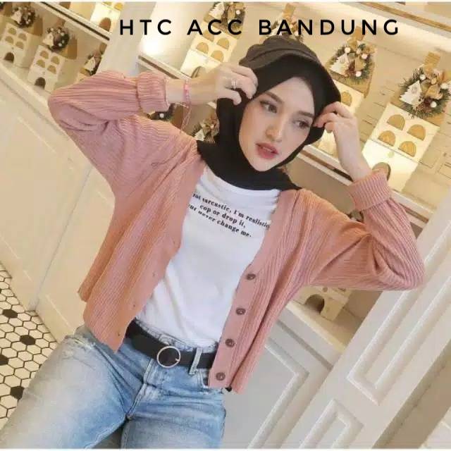 CARDIGAN RAJUT SALUR KANCING BATOK | Cardy Crop Rajut Wanita Oversize-1