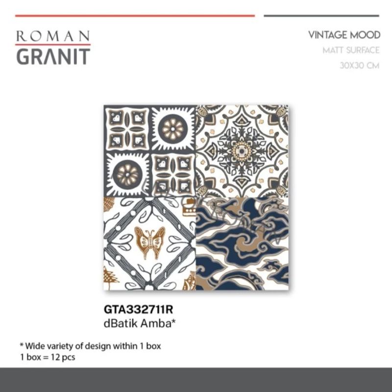 Roman Granit 30x30 dBatik Amba (Vintage Mood) / Granit Lantai Motif Tegel Batik / Lantai Rumah Modern / Keramik Lantai Rumah Joglo / Lantai Rumah Jawa / Keramik Batik Jawa / Lantai Teras Rumah Jawa / Lantai Teras Pendopo Jawa