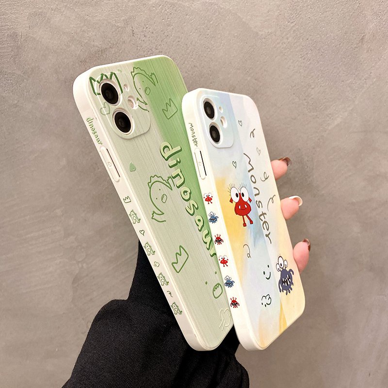 Cube Monster Dinosaur Silicone Soft Case iPhone 6S 7 8 Plus XR XS Max ipHone 11 12 13 Pro Max Casing Cute Xiaomi Redmi 9A 9T nOTE 8 9 10 Pro Cartoon Back Protect Case