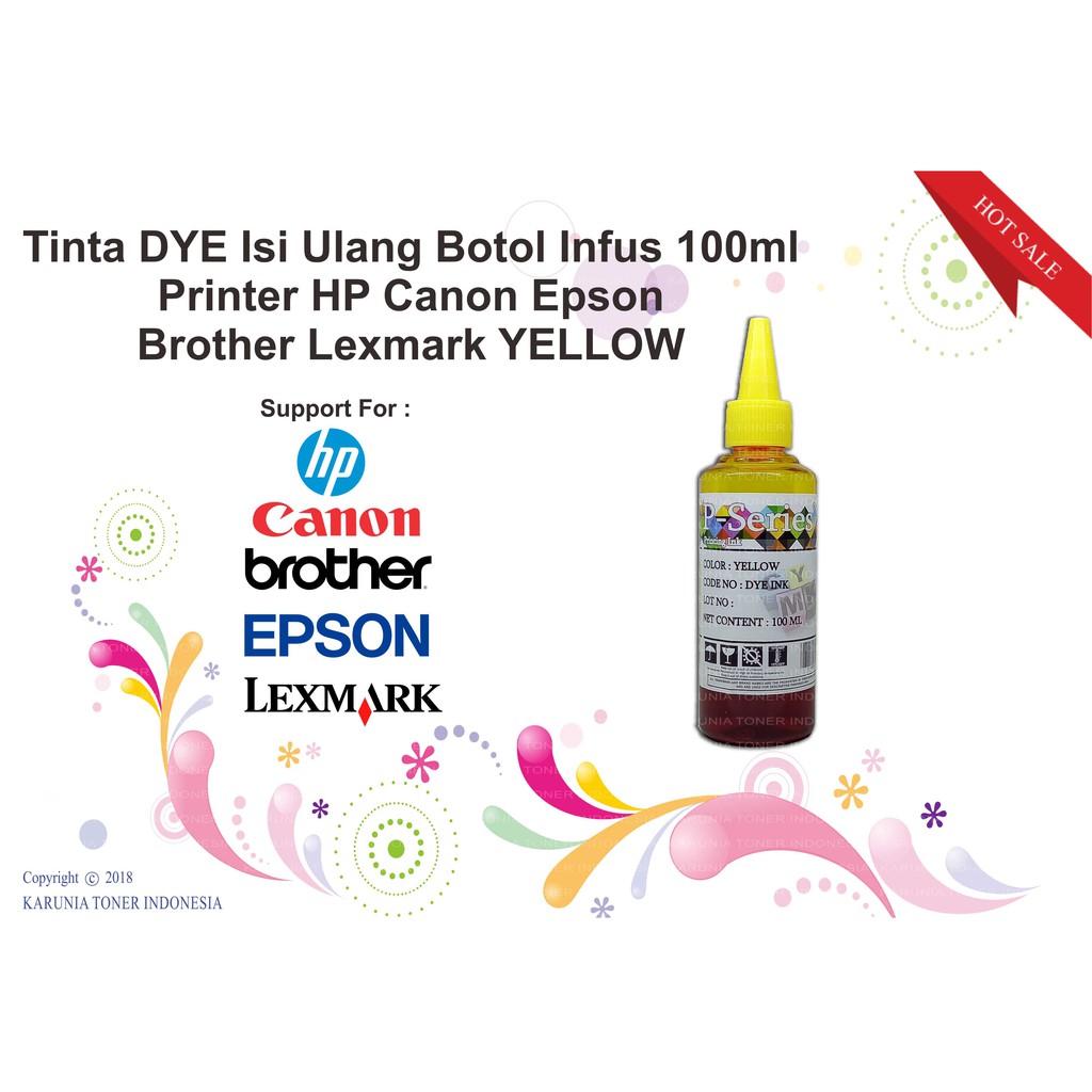 Tinta DYE Isi Ulang 100ml P-Serries Printer Universal For HP Laserjet Cyan Magenta Yellow Black