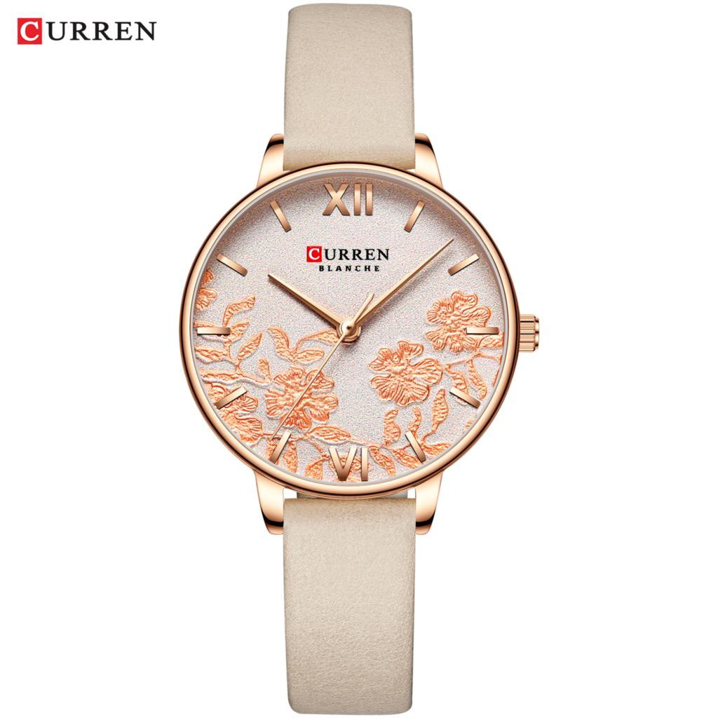 CURREN 9065 Jam Tangan Wanita Analog Tali Kulit Motif Vintage WATCHKITE WKOS