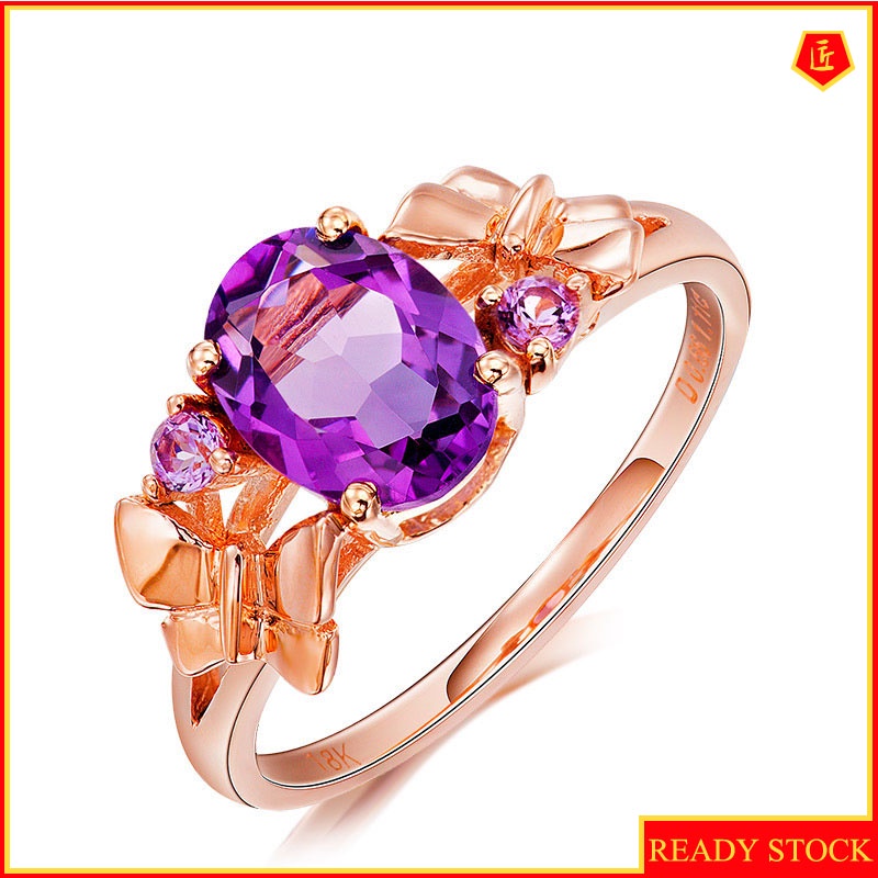 [Ready Stock]Elegant Personality Rose Gold Amethyst Ring