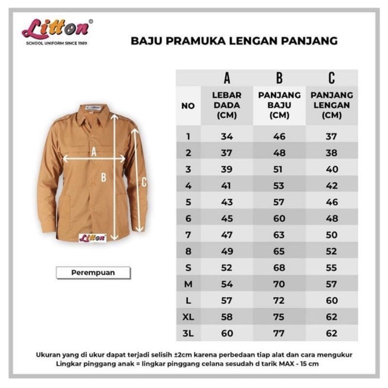 Seragam sekolah Pramuka siaga panjang / LITTON ukuran 2 - XL seragam Pramuka coklat