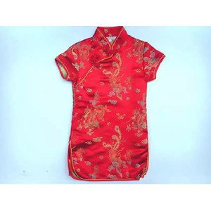 CHEONGSAM QIPAO ANAK MOTIF NAGA DAN PHONIX SILK SUTRA GONG XI FA CAI