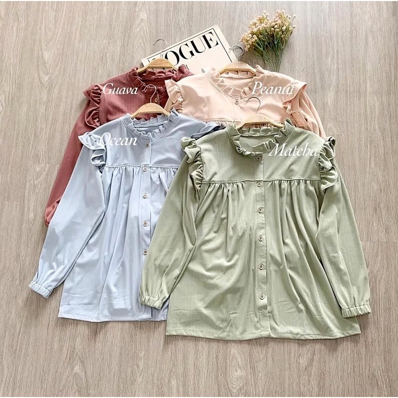 ZAHIRA BLOUSE RAYON CRINKLE / ATASAN WANITA RUFFLE KERAH PASTEL