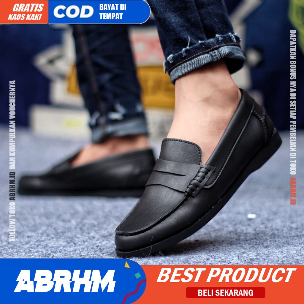 ABRHM IRIZ Sepatu Kasual Pria Sepatu Pria Casual Original Kulit Pu Sepatu Kerja Slop Cowo/Cowok Sepatu Kerja Kantor Semi Formal Kuliah Kondangan Gaya keren Kekinian Murah Terlaris