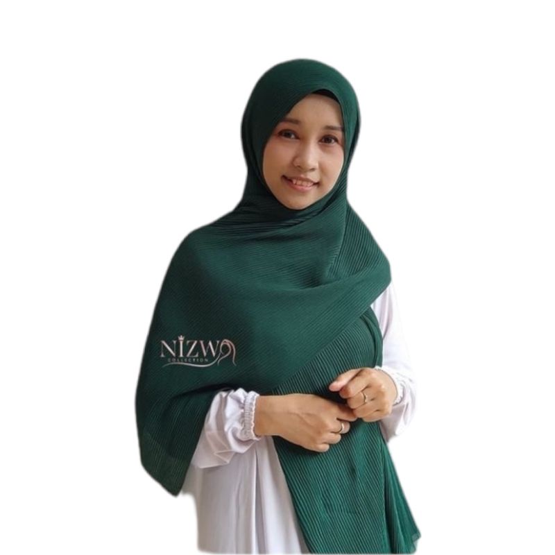 Hijab Pashmina Plisket Shawl/Pashmina Plisket Ceruty Babydool-hijau-botol
