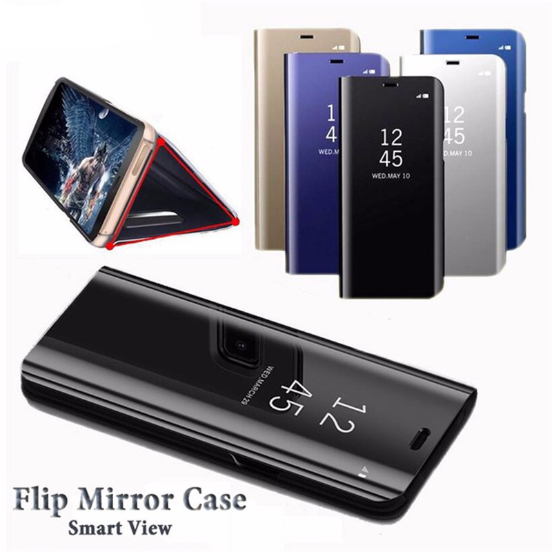 Case Flip Mirror Samsung A02S Clear View Auto Lock