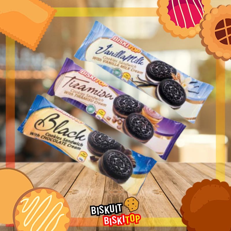 

B.BISKITOP - BLACK COOKIES SANDWICH 60g Biskuit Biskitop Cemilan Biscuit Anak Kue Murah Oreo