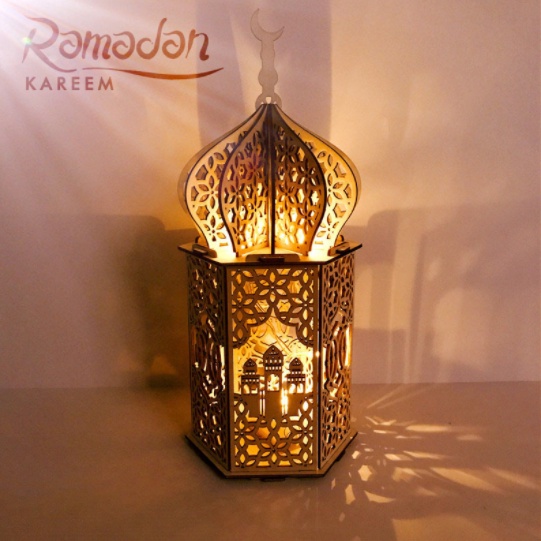 [ORGM] *IDUL FITRI* Lampu LED Pajangan Meja Bahan Kayu Motif Masjid Eid Mubarak Ramadan