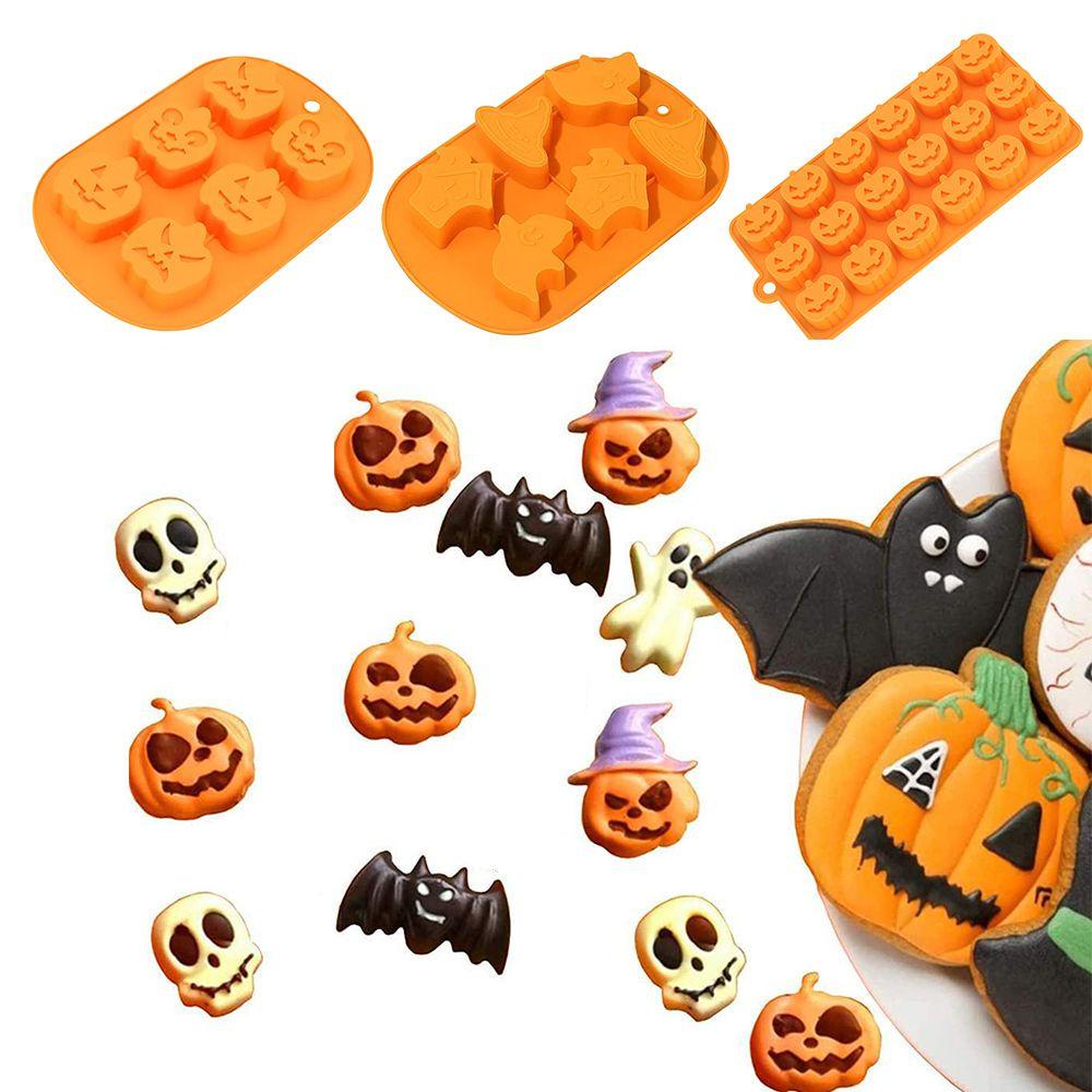 Solighter Halloween Cetakan Coklat Rumah Buatan Tangan Membuat Kue Ice Tray DIY Craft Pumpkin Bat Skull