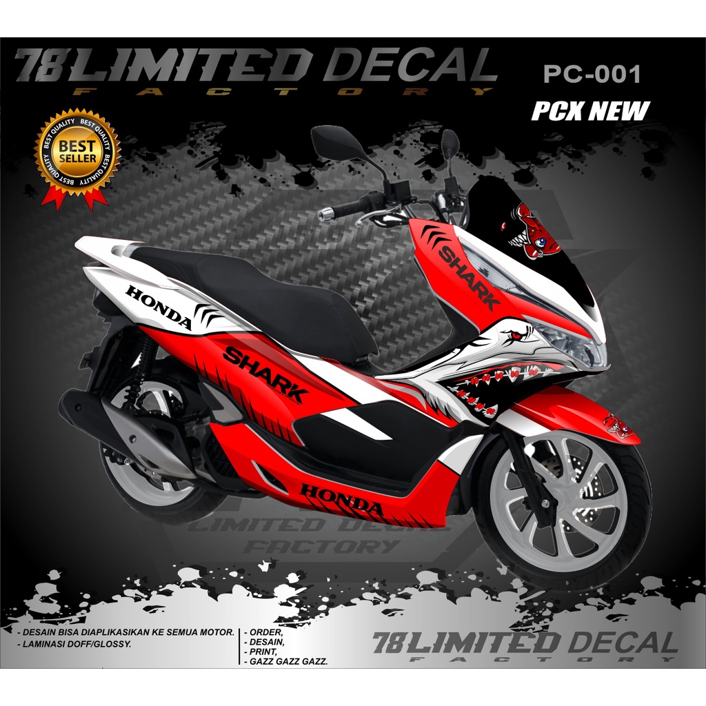 Decal Sticker Honda PCX 150 Fullbody - Stiker Dekal PCX150 Desain Shark PC 001