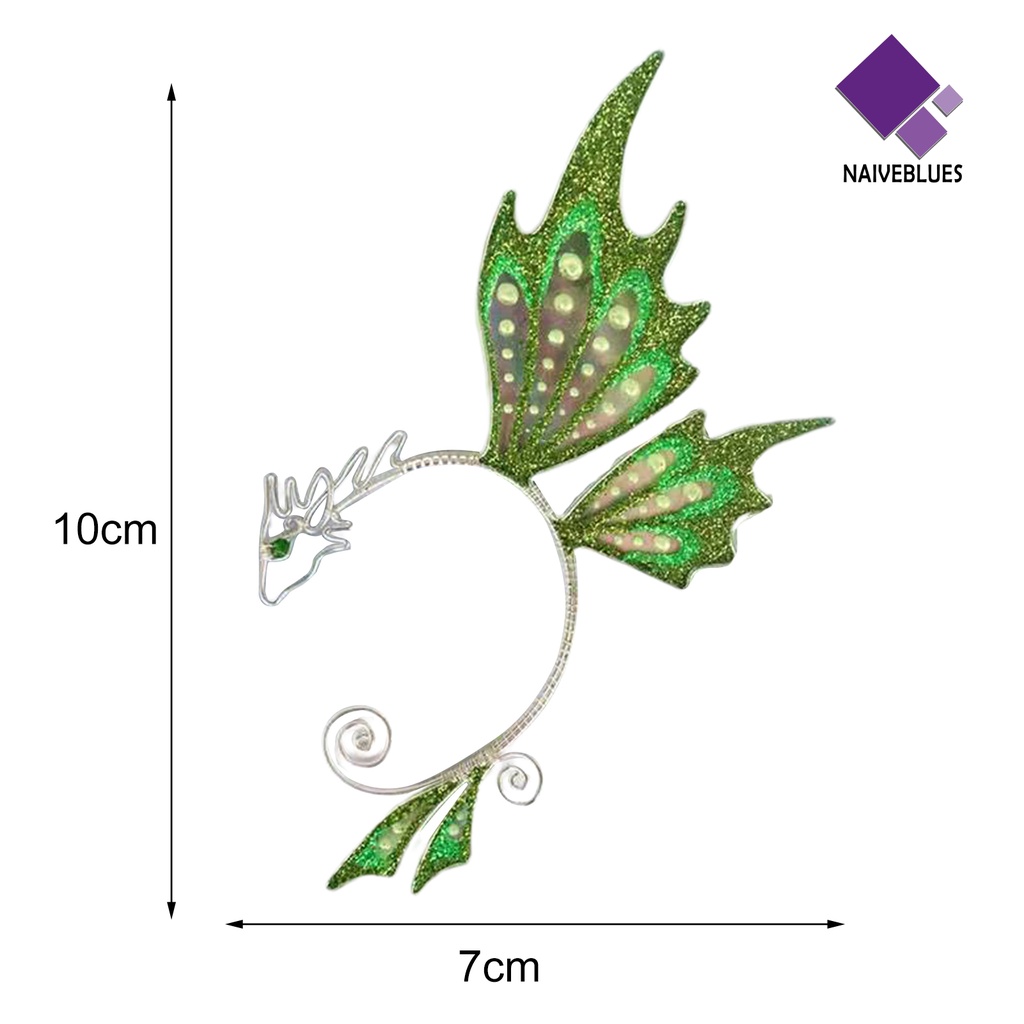 Naiveblue &gt; 1Pc Anting Klip Telinga Model Sayap Kupu-Kupu / Naga Multiwarna Untuk Cosplay