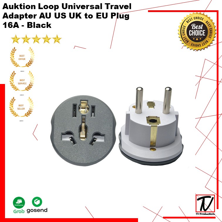 Auktion Loop Universal Travel Adapter AU US UK to EU Plug 16A - Black