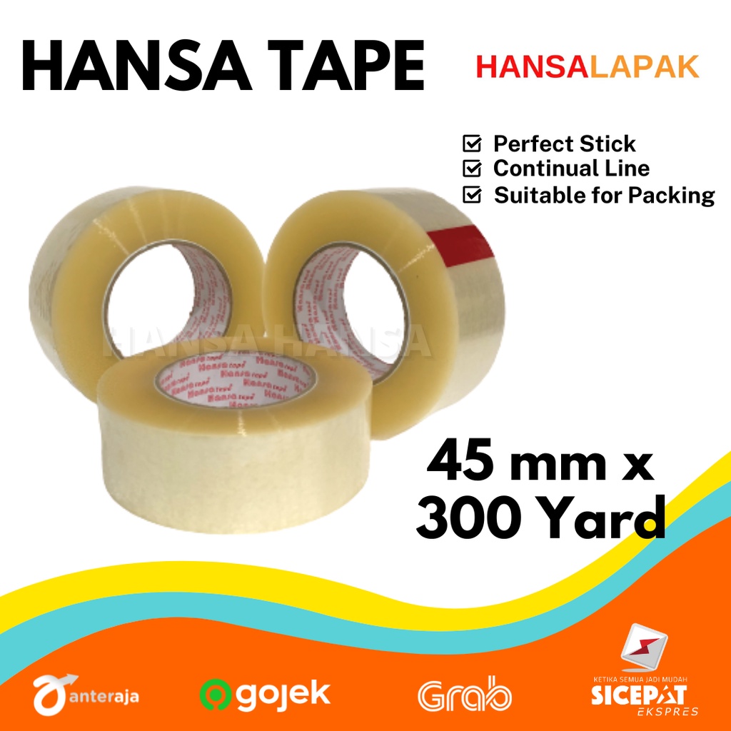 

300 Yard Lakban Bening 45 mm HANSA Tape Super Lengket Hemat