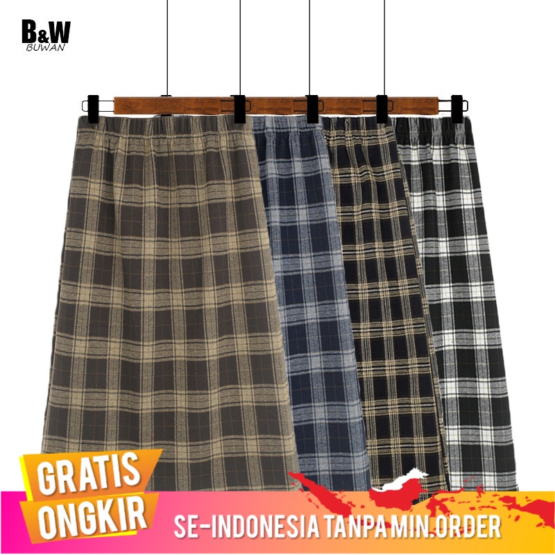 Pakaian Wanita Rok Wanita Kembali Celah Rok 2021     Wol Kotak-kotak   Lutut Rok Panjang Kotak-kotak
