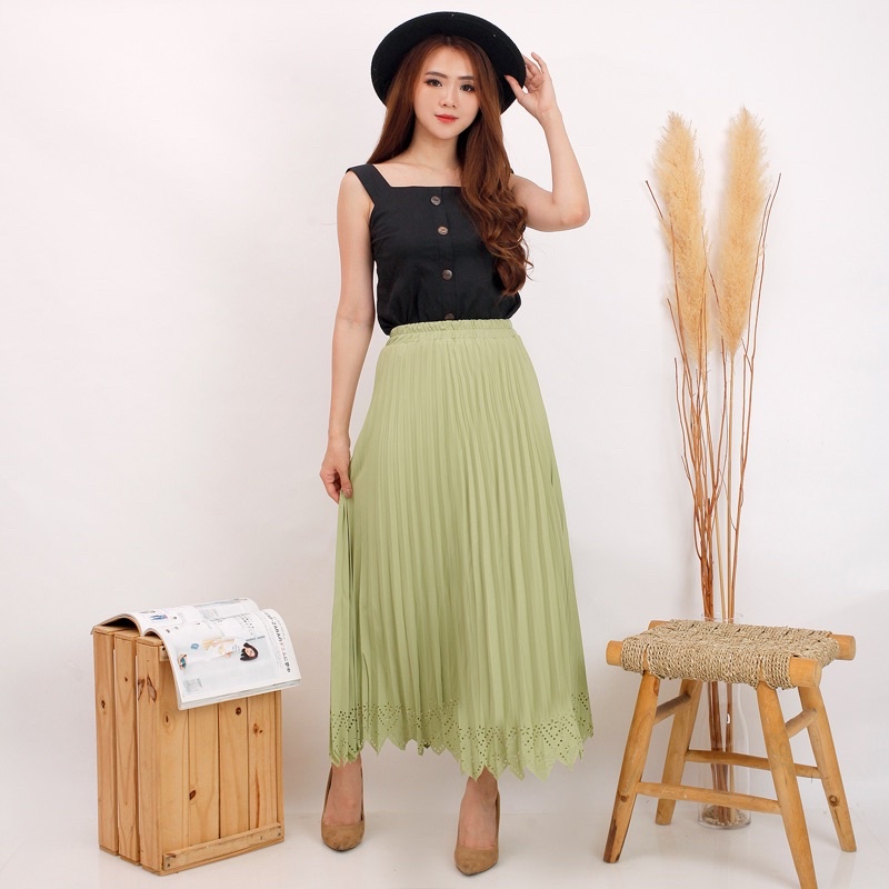 ROK LASER - PLISKET MAYUNG HYGET PON ZIGZAG POLOS MURAH GROSIR SUPPLIER ABG KARET MELAR REMPEL-OLIVE
