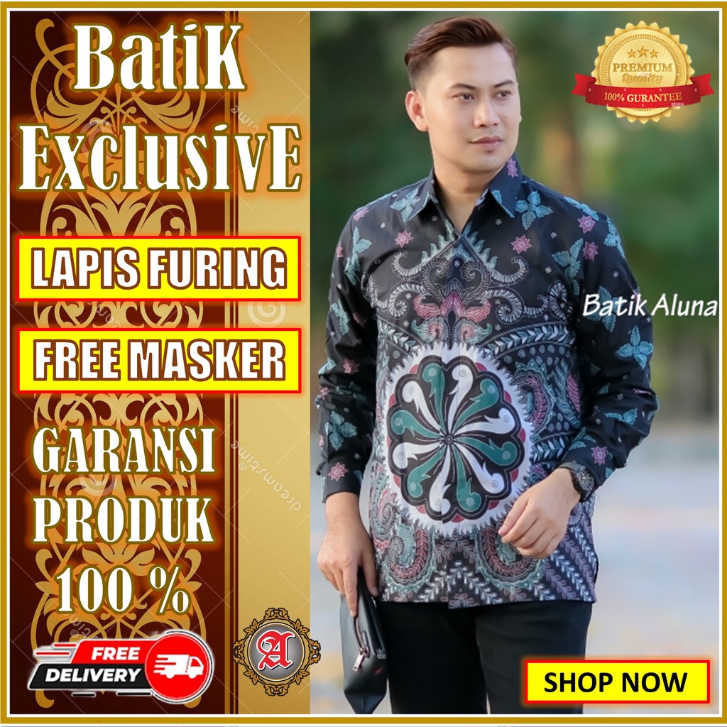 Baju Batik Pria Lengan Panjang Premium Terbaru Modern Slimfit Cowok Kekinian Free Masker BAC 101
