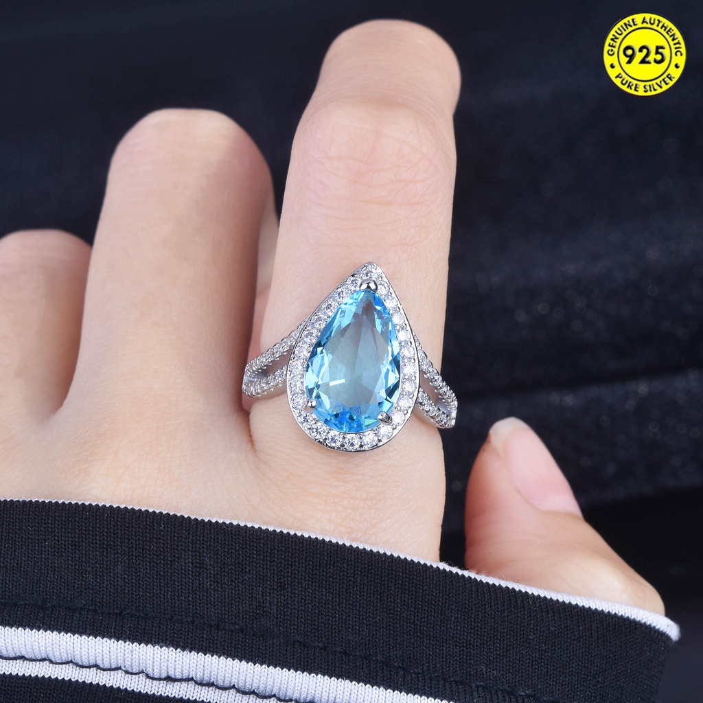 Cincin Aquamarine Double Layer Bentuk Water Drop Pear