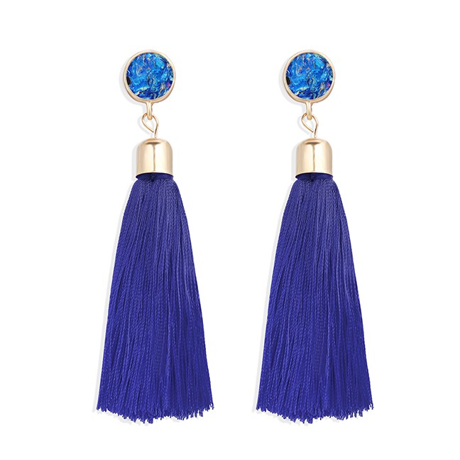 LRC Anting Tusuk Fashion Fringed Inlaid Acrylic Earrings D31671