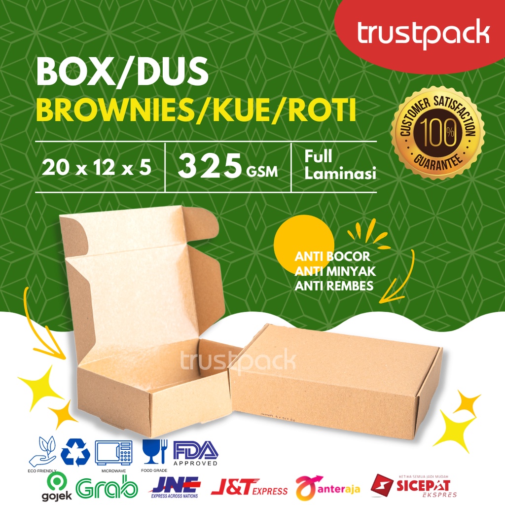 DUS BOX BROWNIES/ROTI/KUE 20x12x5 - KRAFT PAPER - LAMINASI TEBAL