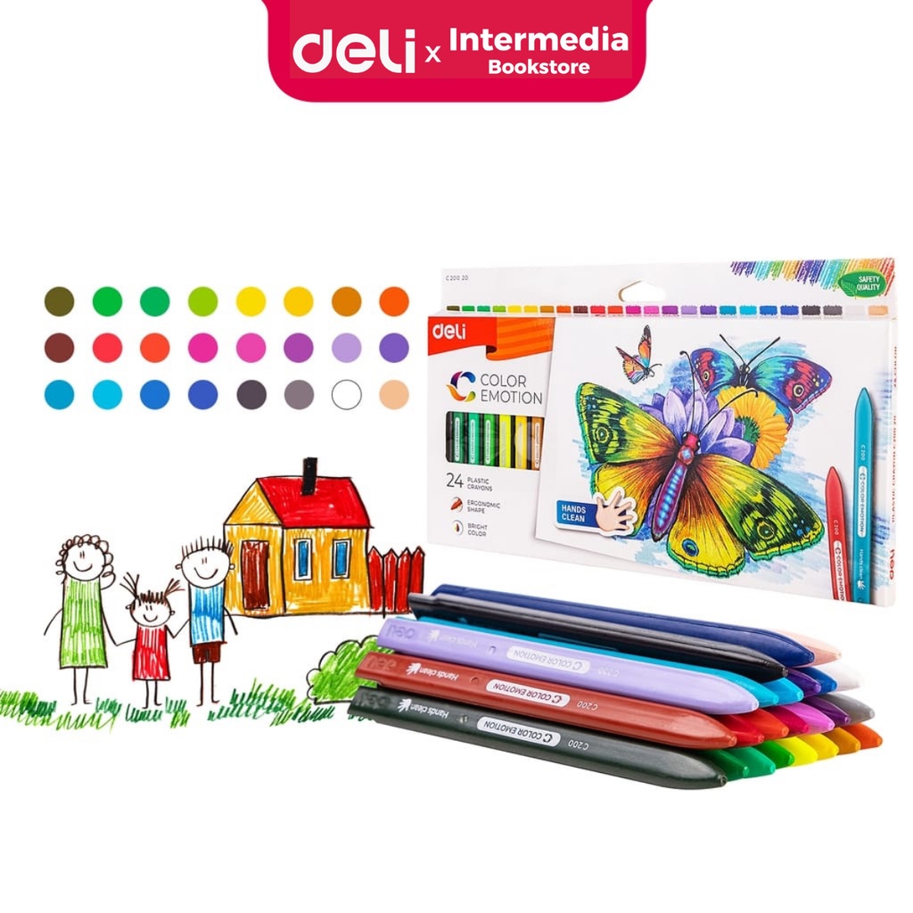 

Deli EC20020 Krayon Sekolah 24 Warna Cerah Bentuk segitiga ergonomis tidak beracun