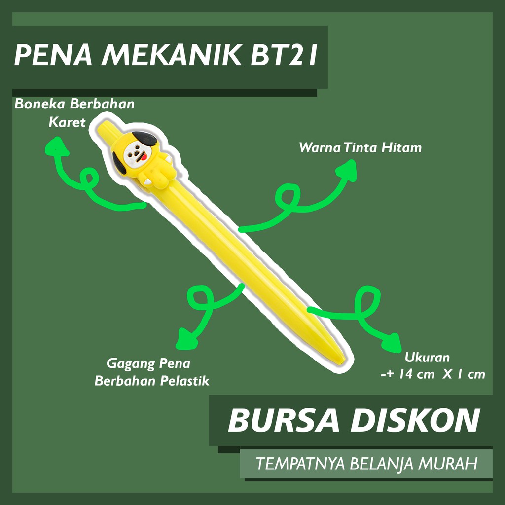 

Pulpen Mekanik BT21 BTS Cetek Pen Bolpen Pena Gelpen Karakter Army Korea Tata Chimmy Cooky Koya Rj